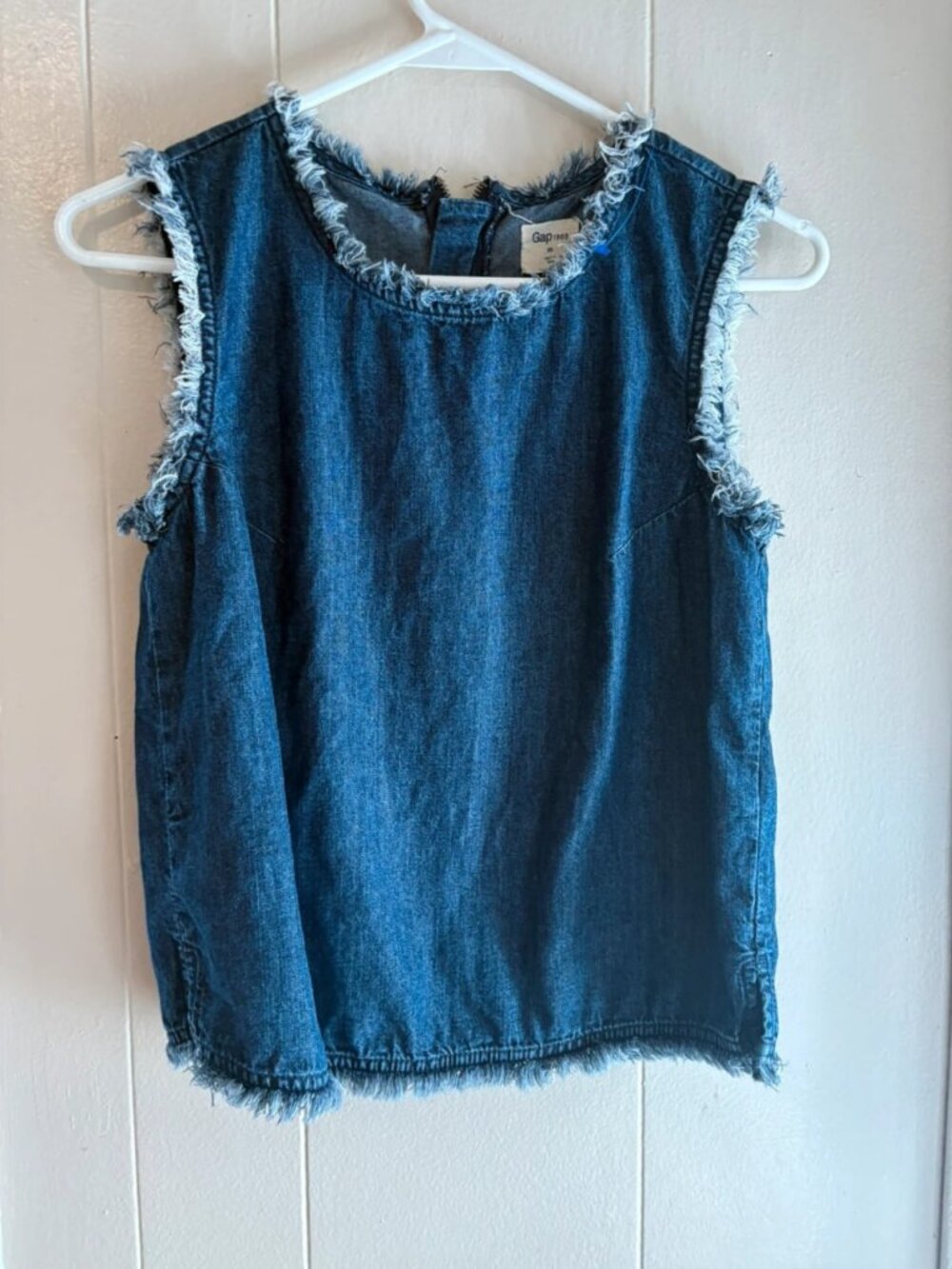 Blue Denim Frayed Crop Tank Top Women’s XS